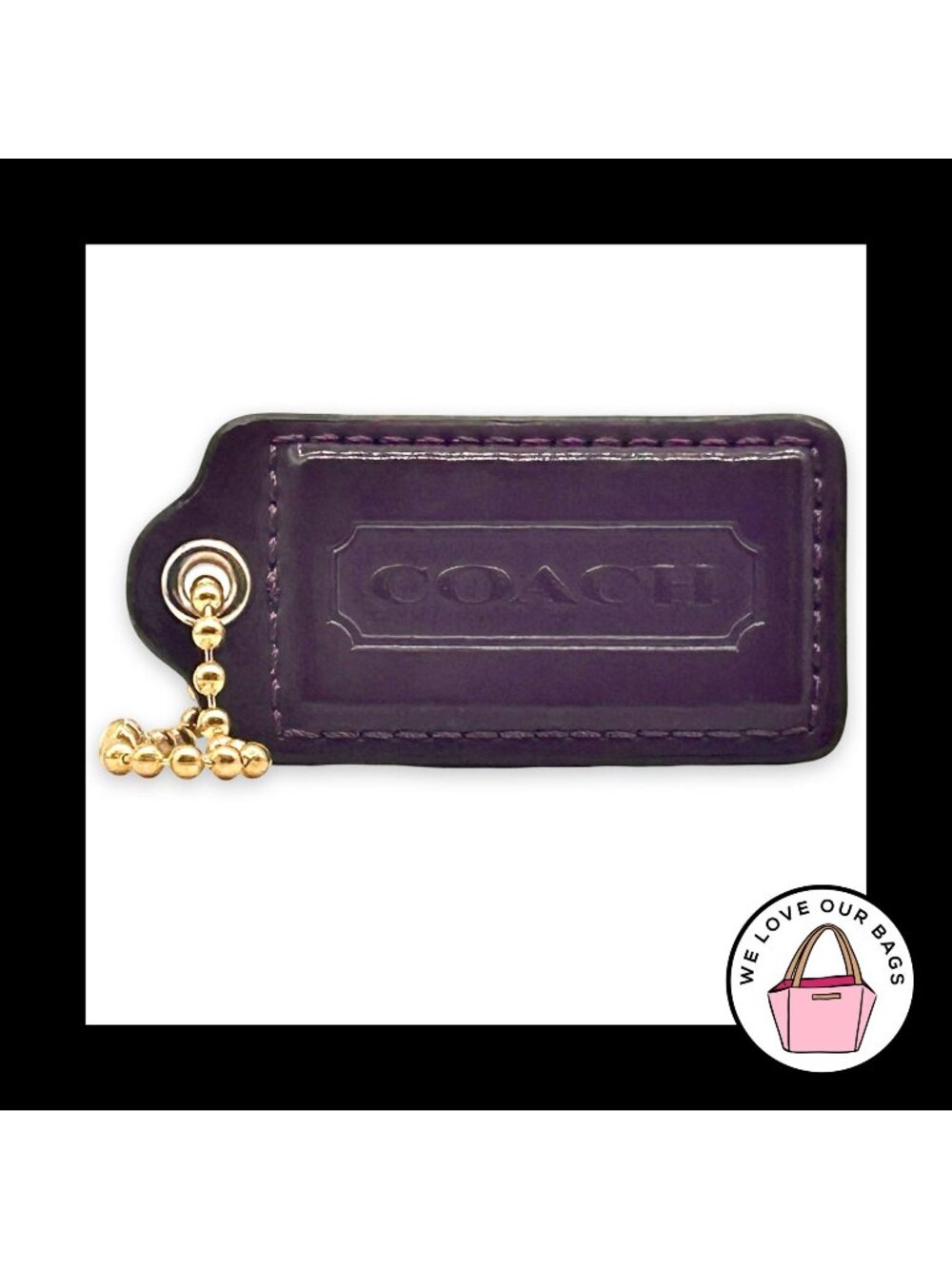 COACH HANG TAG 2.5" Purple Patent Leather Bag Charm Keychain Fob Brass Large